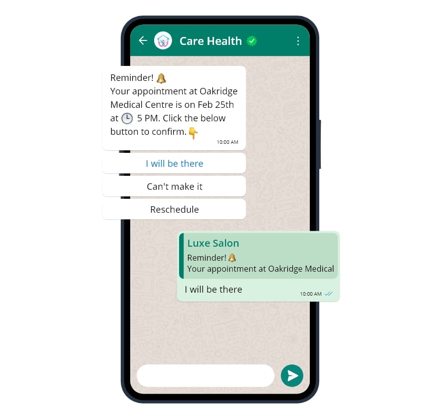 WhatsApp message template for healthcare industry