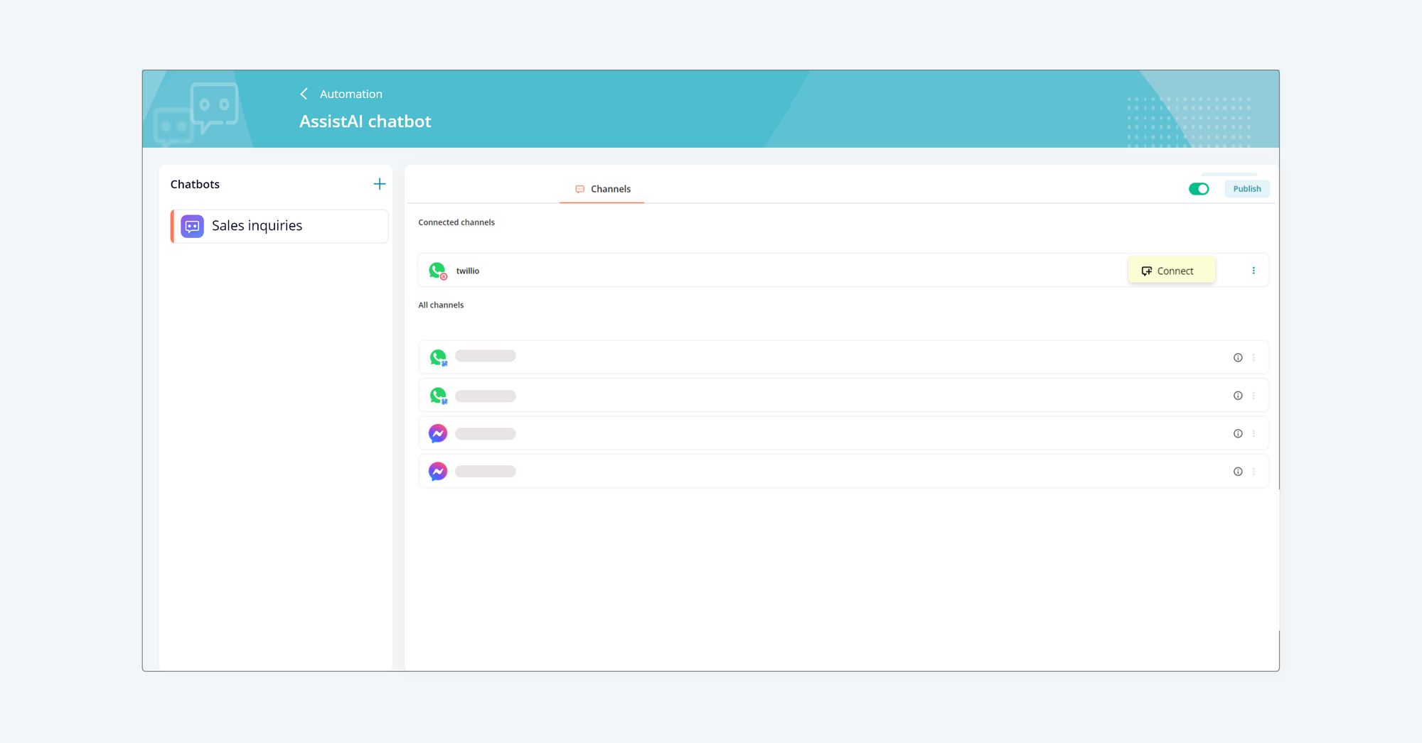 AssistAI chatbot channels