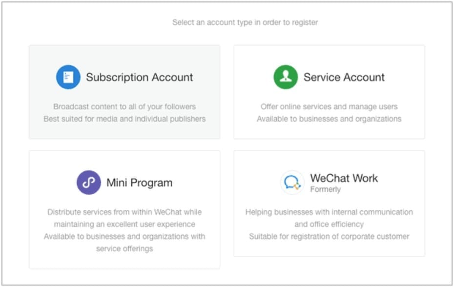 Types of WeChat account